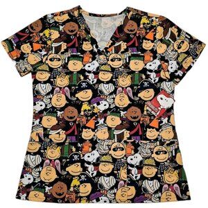 Scrub Club Peanuts Gang Halloween Trick Or Treat Great Pumpkin Top NWT Small